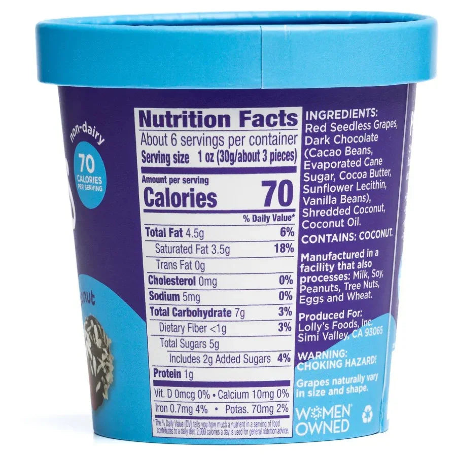 Lolly's Frozen Grapes Dark Chocolate+Coconut 6oz.