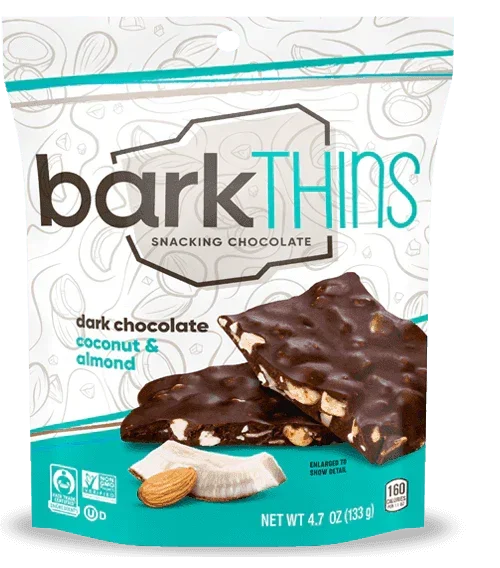 Bark Thins Dark Chocolate Coconut with Almond 4.7oz. - East Side Grocery