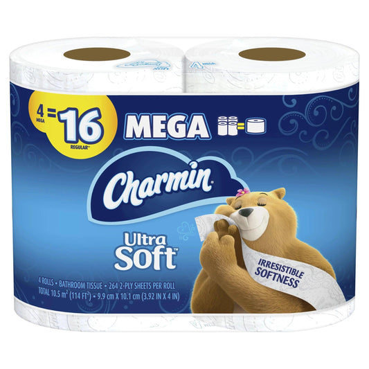 Charmin Toilet Paper Ultra Soft Mega Roll 4 Pack - East Side Grocery