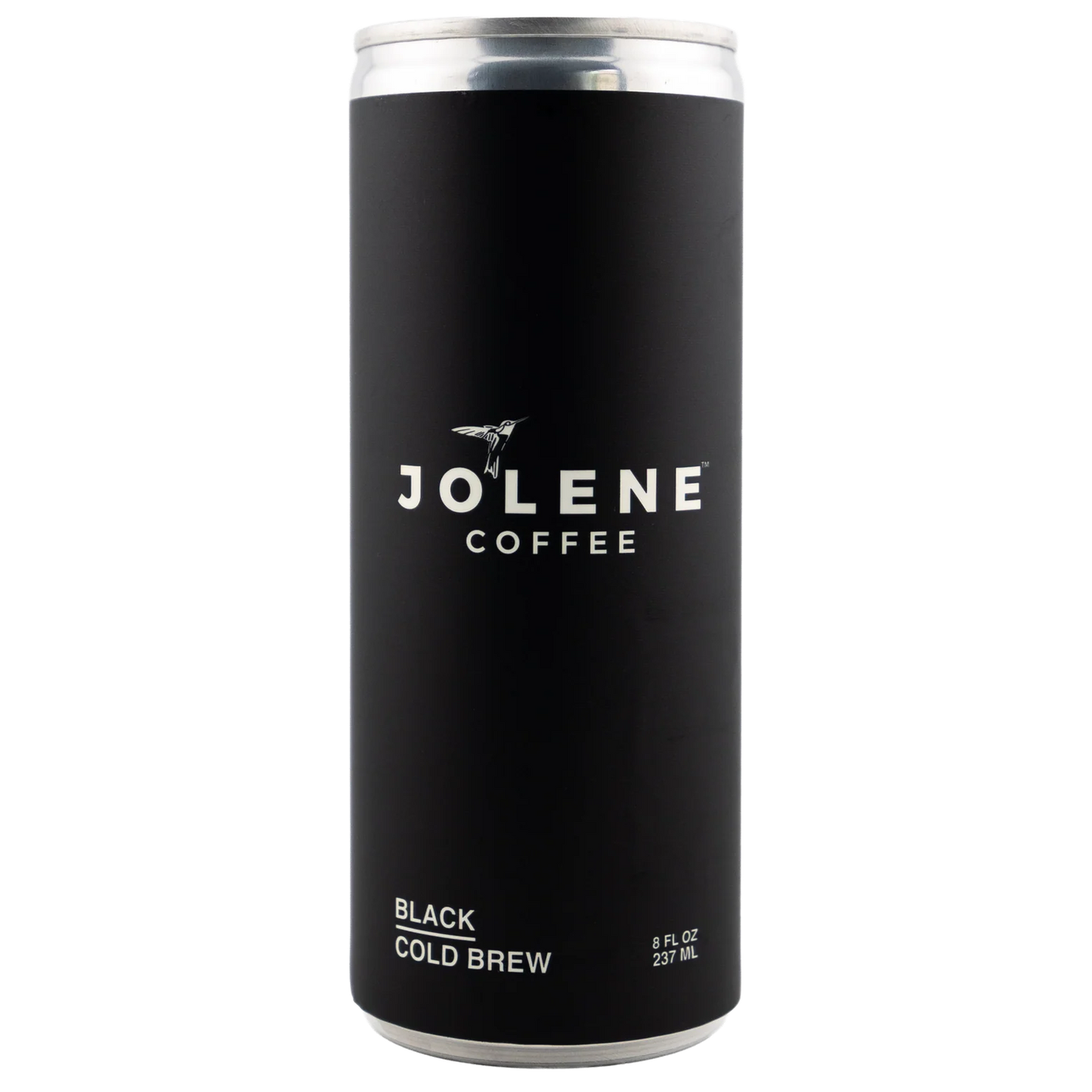 A single black can of JoLene Coffee Black Cold Brew on a plain white background.