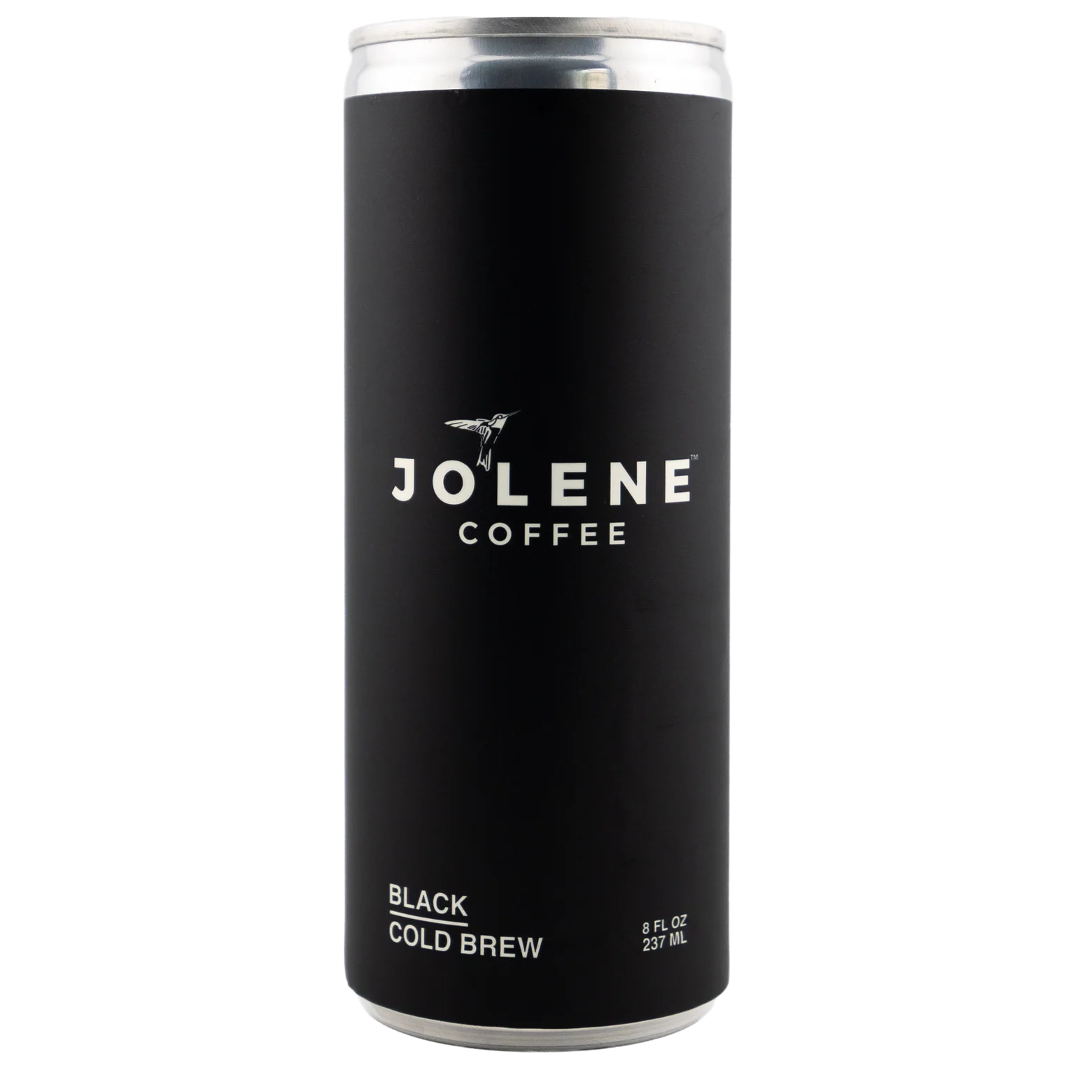A single black can of JoLene Coffee Black Cold Brew on a plain white background.