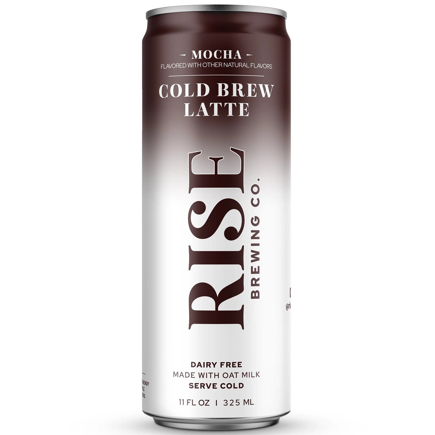 A single can of Rise Brewing Co. Cold Brew Latte in Mocha flavor, shown on a clean white background.