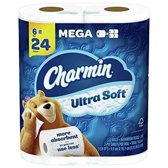 Charmin Toilet Paper Ultra Soft Mega Roll 6 Pack - East Side Grocery