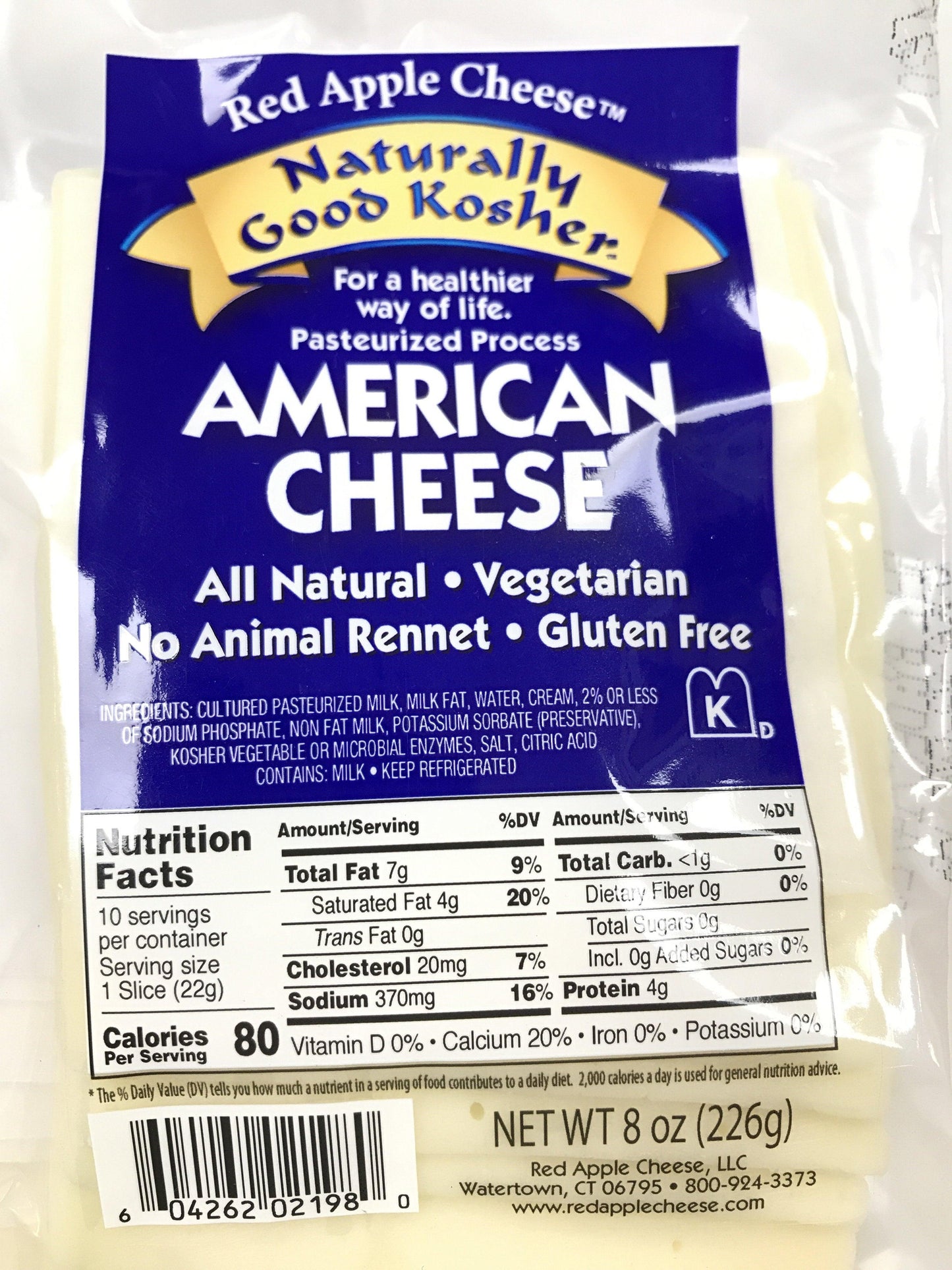 Naturally Kosher American White Sliced Cheese 8oz. - East Side Grocery